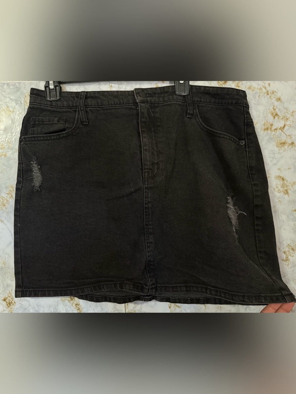 Distressed Black Denim Relaxed Skirt - Women's